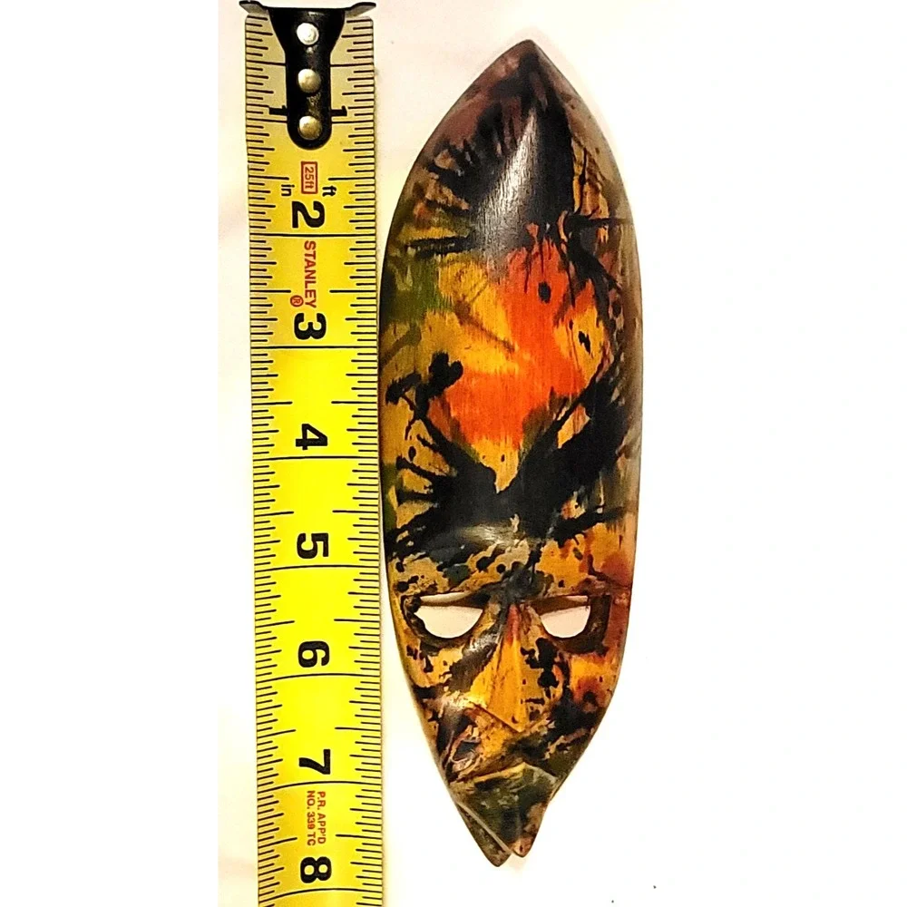 Colorful Africa Wooden Elongated Tribal Mask Hand Carved Wall Hanging Ghanaian